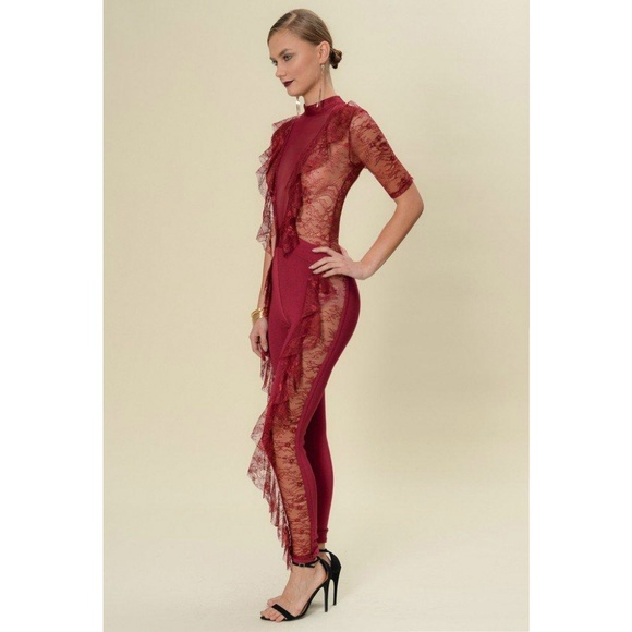 Sheer Lace Ruffled Jumpsuit - Picture 2 of 4